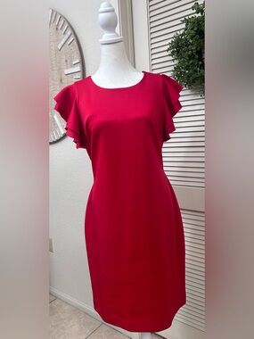 Tommy Hilfiger Red Ruffle-Sleeve Midi Dress